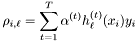 \[ \rho_{i, \ell} = \sum_{t=1}^T \alpha^{(t)} h_\ell^{(t)}(x_i) y_i \]